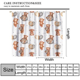 JanJCurt Lovely Bear Curtains for Kids, Cartoon Cute Brown Bear Balloons Nursery Toddler Rod Pocket Curtains Home Living Room Baby Bedroom Decor, 42x45in （No Blackout）