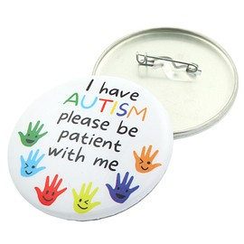 I Have Autism, Please Be Patient With Me Button, Large Awareness Accessories for Clothing, Backpacks, and Hats, 2.25 Inches