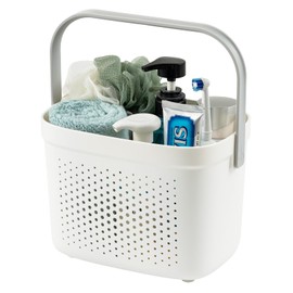 TAILI Portable Shower Caddy Basket Tote, Plastic Shower Basket with Handle, Dorm Room Essentials Toiletry Caddy for Dorm College Bathroom Cleaning Camping, Grey&White