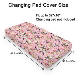 Hummingbird Spring Floral Baby Changing Pad Covers for Boy Girl 32''x16'' Hummingbird Flowers Pink Fitted Diaper Change Table Sheets Colorful Birds Soft Breathable Nursery Baby Changing Table Mats