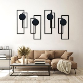 UYIAIEMOM Abstract Metal Wall Art，4 Pcs Black Minimalist Wall Decor Single Line Art Metal Vertical Wall Sculptures Modern Geometric Hanging for Living Room Bathroom Bedroom Study