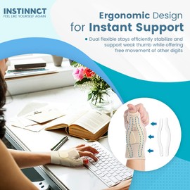 INSTINNCT Wrist Thumb Support Brace, Fully Adjustable Thumb Brace for Men and Women, Thumb Flexible Splint for Tendonitis and Thumb Pain & Injury, Fits Both Right Hand and Left Hand