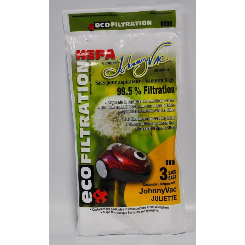 Johnny Vac 3-Pack Eco Filtration HEPA Vacuum Bags for Juliette,