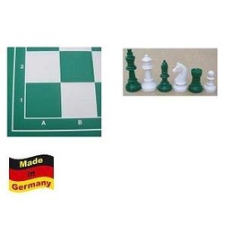 G+K Kunststofftechnik UG Staunton Form No. 45053 Professional Chess Set White / Green with Chess Board and Chess Pieces KH 93 mm