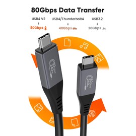 CableCreation 80Gbps USB 4 Cable 5FT, 120Gbps Bandwidth, 8K 60Hz Display, 240W Charging, Compatible with Thunderbolt 5,Thunderbolt 4/3, USB4, SSD, MacBook M4 Pro, Dock, eGPU