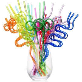 Crazy Straws for Kids, 40 Pcs Reusable Silly Straws - Assorted Shapes & Colors Twisty Straws - Plastic Crazy Loop Straws for Christmas Party Supplies