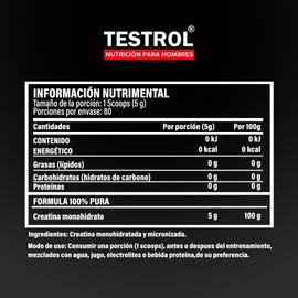 Testrol Creatina Essential en Polvo Creatina Monohidratada Apoyo a Potencia, Resistencia y Recuperación 80 Servicios