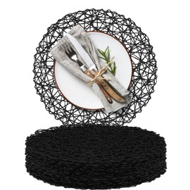 AHHFSMEI Paper Braided Round Placemats Set of 12 Natural Non-Slip Heat Resistant Table Mats for Dining Tables Woven Indoor & Outdoor Place mats(Black,12)