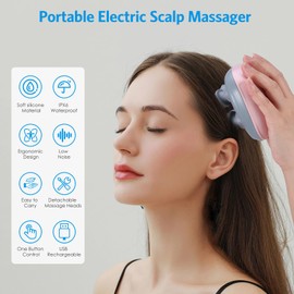 Brifit Electric Head Massager, Wireless Cat Massager with 4 Massage Heads, Scalp Massager, IPX7 Waterproof, Handy Head Massager, for Full Body Massage, Dog Body, Pink