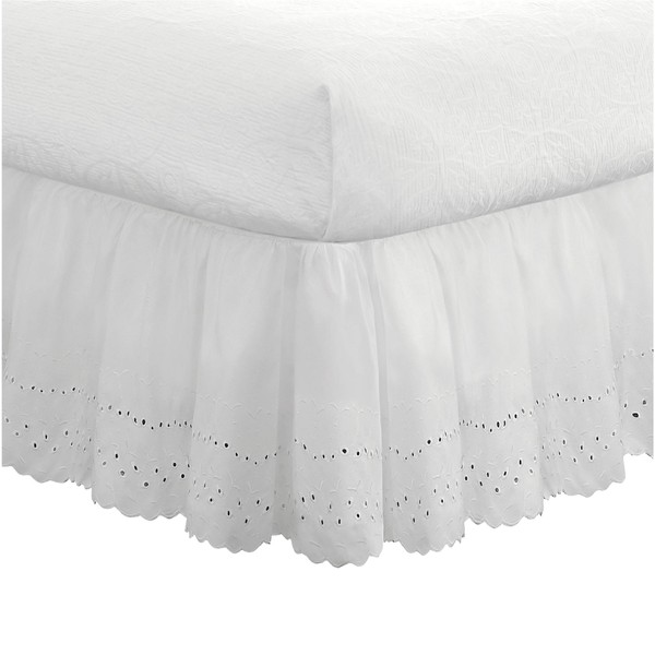 Fresh Ideas Bedding Eyelet Ruffled Bedskirt, Classic 14” Drop Length, Gathered Styling, Full, White