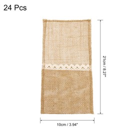 uxcell 24Pcs Burlap Lace Utensil Holders, 4" x 8" Cutlery Pouch Silverware Holder Natural Jute Pouch Bag Burlap Napkin Bag with Bow for Party Wedding Decoration