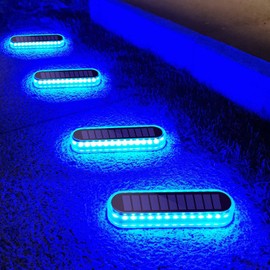Lacasa Solar Dock Lights Marine 4-Pack - Solar Powered Blue LED Deck & Step Lights, IP68 Waterproof for Patio, Walkway, Pathway, Backyard