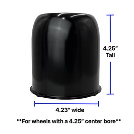 Set of Two Trailer Wheel Center Caps, Black, 4.25" Bore 4.25" Tall Push Through Center Caps for Trailer, Truck, SUV, RV