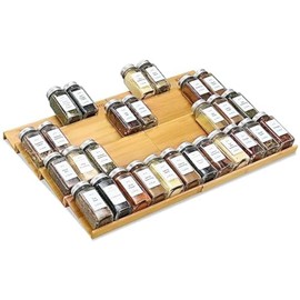 KitHero Spice Drawer Organzier,4 Tiers- 8Pcs Bamboo Spice Rack Tray Insert for Cabinet Drawer Countertop, Kitchen Seasoning Storage Drawer Organization,22" Wide x 15.8" Deep （Hold UP To 48 Jars