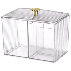 Frcolor Cotton Case, Cotton Swab Case, Cosmetics Box, Double Grid, Cotton Swab Box, Acrylic Case, Transparent with Lid, Makeup Storage, Cosmetic Case, Vanity Box, Cotton, Small Items, Cotton Swab