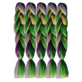 Mix Braiding Hair Extensions Synthetic Jumbo Hair for Crochet Box Braids Twist Braid Yellow Green Purple Grey 4 Colors (Yellow-Green-Purple-Grey)