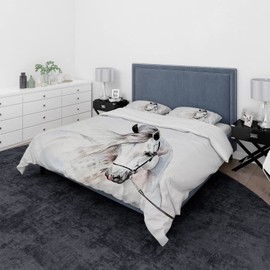 JEFFEL Horse Bed Linen Set 135 x 200 cm, Children's Bed Linen, Horse Motif 3D Animal Motif, Microfibre, Very Soft, Children's Bedding Set with Duvet Cover and Pillowcase (135 x 200 cm, Horse 1)