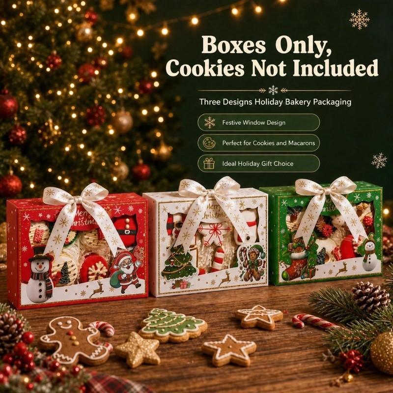 48PCS 9x6x2.5'' Christmas Elegant White Cookie Box for Gift Giving