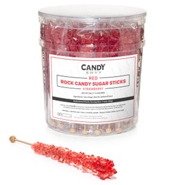Red Rock Candy Sugar Sticks - Strawberry Flavored - 36 Individually Wrapped Red Candy Party Favors