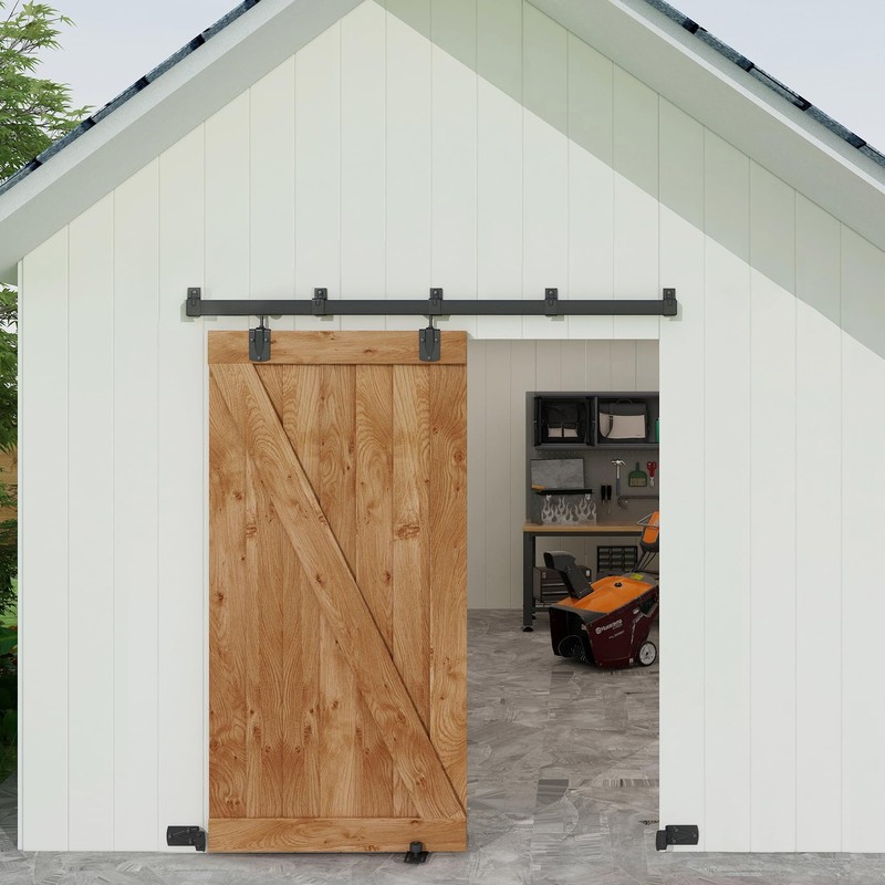 JUBEST 6.6FT Box Rail Exterior Barn Door Hardware Kit, Heavy-Duty