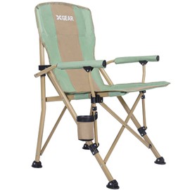 XGEAR Camping Chair with Padded Hard Armrest, Sturdy Folding Camp Chair with Cup Holder, Storage Pockets Carry Bag Included, Support to 400 lbs (1-Green)