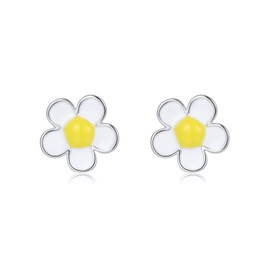 SLUYNZ Solid 925 Sterling Silver Plumeria Flower Stud Earrings for Women Teens White Flower Stud Earrings Spring