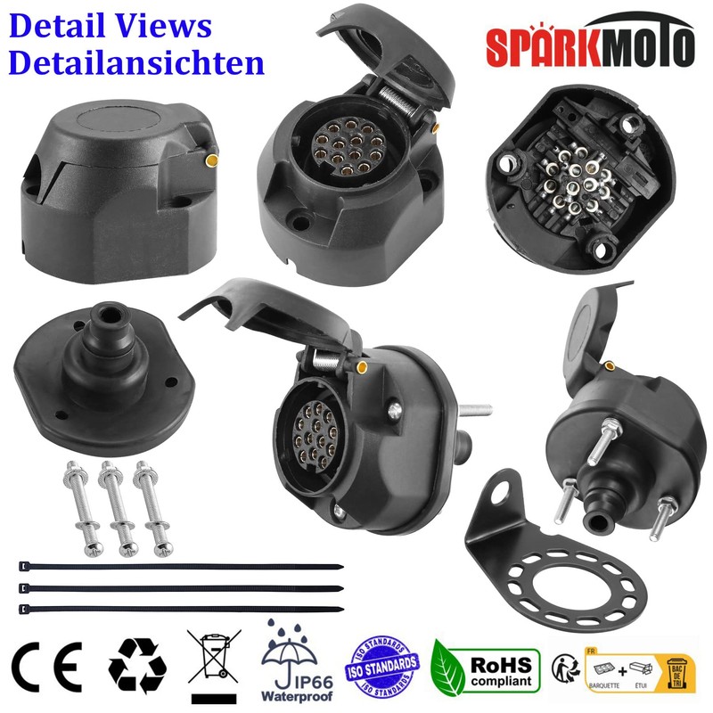 SPARKMOTO 12 V Trailer Plug 13 Pin and Trailer Socket