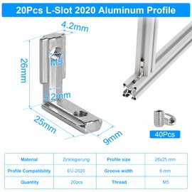 SUPAWAY Pack of 20 Inner Corner Connectors Aluminium Profile 2020 Nut 6 M5 T-Nut 90° Zinc Alloy Brackets T Slot Nut External Angle Corner Connector for 20 Series European Standard Aluminium Profile