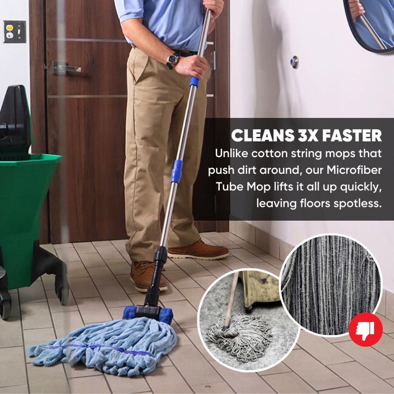 Large Microfiber Tube Mop with Stainless Steel Handle | Microfiber