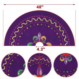 Mardi Gras Tree Skirt Fleur de Lis Tree Skirt Vintage Traditional Lily Christmas Tree Skirts Xmas Mat for Holiday Festival Party Wedding Decor 48 inches