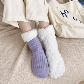 Thick Autumn/Winter Adult Non-Slip Fleece-Lined Indoor Floor/Sleep Socks (Sizes 35-39) Size/White 3ea