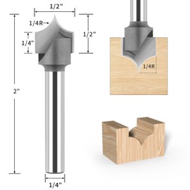 BINSTAK 1/4" Shank Point Cutting Roundover Router Bit 1/4" Radius, 1/2" Cutting Diameter Carbide Tipped Round Over Beading Bits for CNC Router Woodworking Carving/Engraving Tool