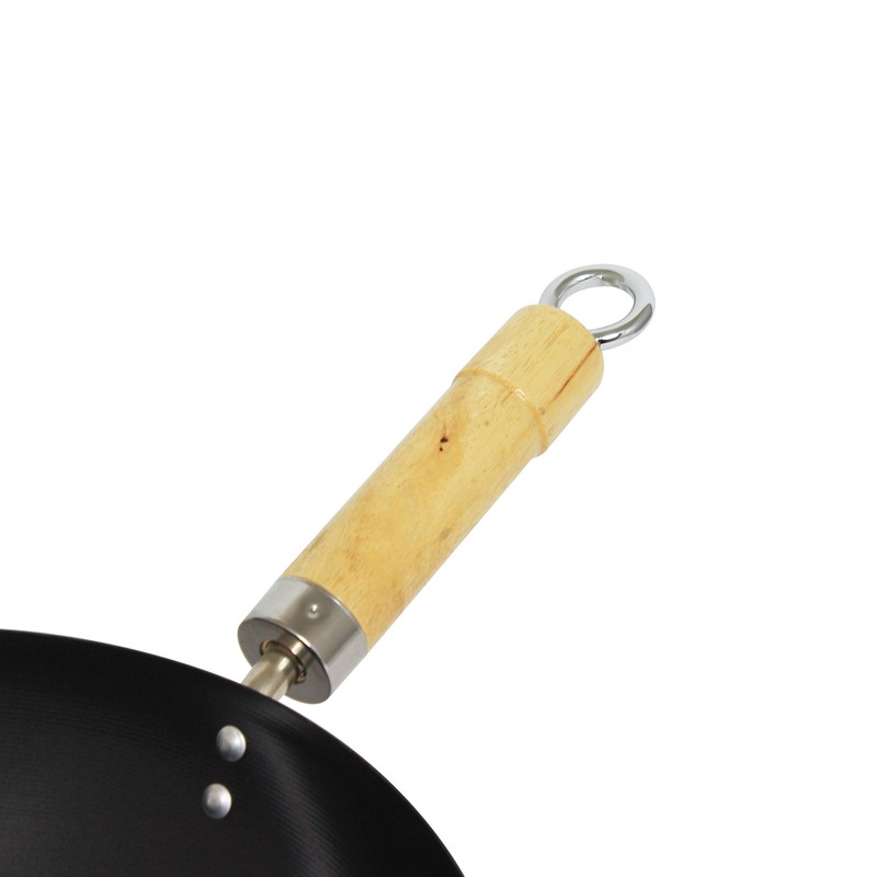 Thunder Group Non-Stick Carbon Steel Wok with Wood Handle, 14-Inch