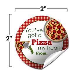 Piece of My Heart Pizza-Themed Valentine Party Favor Sticker Labels, 40 2" Party Circle Stickers by AmandaCreation, Great for Classroom Valentines, Envelope Seals, Gifts & Treats
