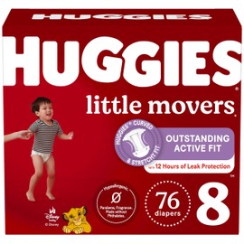 Huggies Size 8 Diapers, Little Movers Baby Diapers, Size 8 (46+ lbs), 76 Count (2 Packs of 38), Packaging May Vary