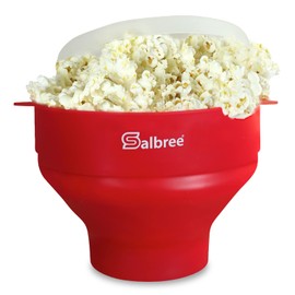 The Original Salbree Collapsible Silicone Microwave Popcorn Popper Maker Machine, Microwavable Bowl Holds 16 Cups, Uses Hot Air and Oil Always Optional - The Most Colors Available (Red)