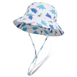 JUPSK Baby Sun Hat Bucket Hat Sun Protection Toddler Beach Hat Summer Adventure Hat with Adjustable Strap Dinosaur Pattern for 2-6 Years