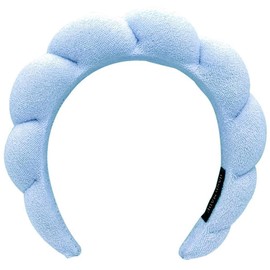 MKUCCD Sponge Spa Headbands & Wristband Set,Puffy Makeup Headband Set for Washing Face,Soft Towel Skin Care Head Band,Cute Hair Band Shower Padded Headwear Non Slip Thick Hair Accessory（Blue）