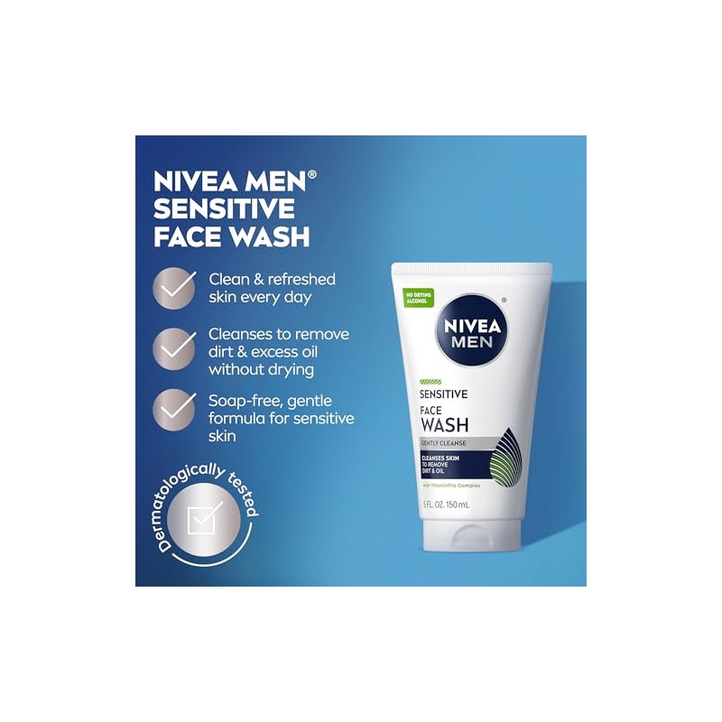 NIVEA Men Limpiador facial sensible, limpia sin secar la piel