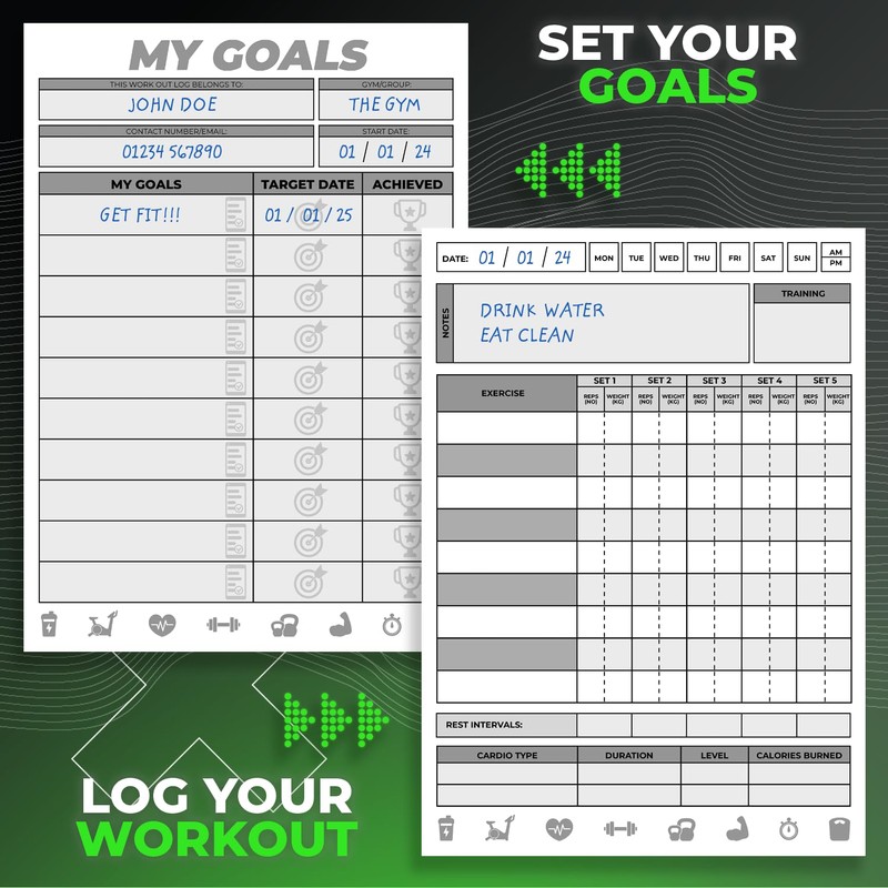 Gym Workout Log Book - Leather Cover Fitness Planner with