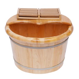 YIYIBYUS Cedar Wood Foot Bath Bucket with Lid & Massage Roller, 10.36 Lbs Wooden Foot Soaking Tub for Relaxation and Spa, Handmade Solid Wood Foot Basin with Galvanized Hoop, 30-Minute Heat Retention