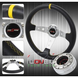 Ilovetacotaco 350mm 6 Bolt Mounting Interior Steering Wheel W/Thin Quick Release & Horn Button