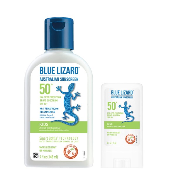 BLUE LIZARD Kids Mineral-Based Sunscreen Lotion and Stick Bundle - SPF 50+ - 5 oz/.5oz.