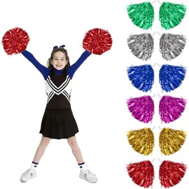 Cheerleader Pompoms, Pack of 12 Metal Foil Cheerleading Pompoms, Cheerleader Pompoms with Handles, Cheer Poms for Ball Games, Dances, Carnival Parties