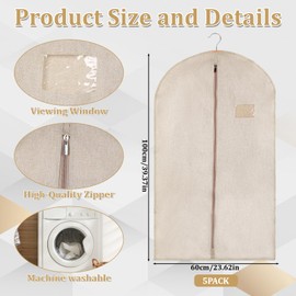 5 Packs Cotton Garment Bag for Hanging Clothes, 40" Breathable Hanging Suit Cover, Linen Garment Bags for Clothes Coats, Leather Jackets, Sweaters and Closet Storage