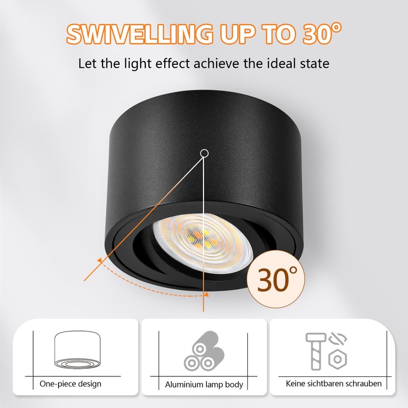 YindaLux 3CCT LED Surface-Mounted Spotlight, Extra Flat, Black, Diameter 80