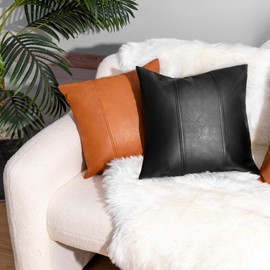 AOOTOOLINK Faux Leather Throw Pillow Covers 20X20 Inch Set of 2 Black Outdoor Modern Farmhouse Solid Decorative Pillow Covers for Room Couch Living Bedroom Bed Sofa