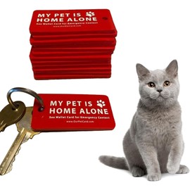 Dog Cat are Home Alone Alert Card & Key Tags with Contact Call Cards Pet Contact Keychain Pet Home Alone Keychain Card Key Tags Collars, Harnesses and Leashes ID Tags and Collar Accessories