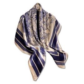 LumiSyne Silk Scarf Women's Large Square Scarves Flowers Tree Printed Animal Pattern Retro Style Satin Headscarf Sun Cream Stole Decoration Square Scarf Bandana Headdress Hairband 110 x 110 cm, blue