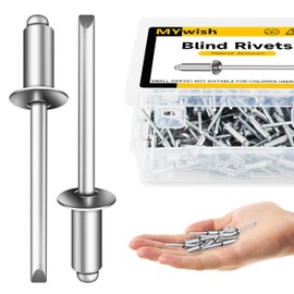 Mywish (250Pcs) 3/16" x 3/8" Blind Pop Rivets 3/16 Aluminum Grip and Steel Mandrel Blind Rivets, Open End 3/16 Rivets for Metal